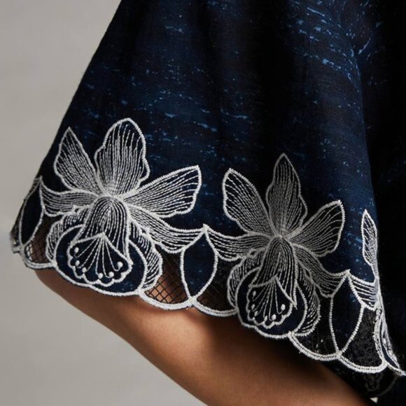 Anthropologie Pilcro Orchid Embroidered Top in Blue Motif Size Medium - Picture 5 of 13